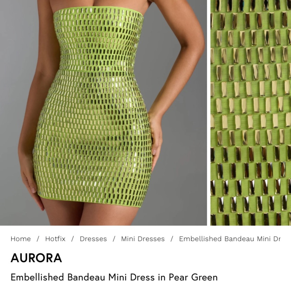 Aurora - Embellished Bandeau Mini Dress in Pear Green